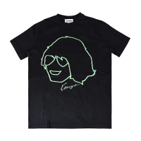 【KENZO】KENZO 草寫LOGO創辦人造型純棉男士短袖T恤(黑x螢光綠)