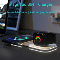 Magnetic Safe 15W Wireless Charger Station For Apple Watch Airpods Pro iPhone 12 Pro 13 Pro XS Max 11 Fast Wireless Charging Pad