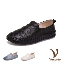 【Vecchio】真皮樂福鞋/全真皮編織超厚軟底手工頭層牛皮舒適樂福鞋(5色任選)