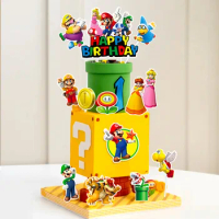 Super Mario Theme Cake Decoration Card Toy Anime Luigi Yoshi Peach Princess Print Party Decoration Supplies Flag Set 1+23 Pieces