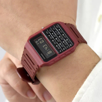 【CASIO 卡西歐】CASIO手錶 酒紅色電子計算機膠錶(矽膠錶)