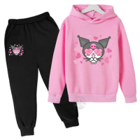 Sanrio Black Beauty Kids Long Sleeve Hoodie Set Cartoon casual Sweatshirt set Cute kids hoodie set anime girl gift