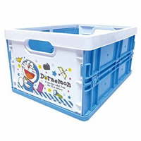 小禮堂 哆啦A夢 塑膠折疊無蓋收納箱 CD收納盒 折疊收納盒 (M 藍白 50週年)