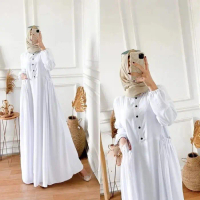 BAJU GAMIS MUSLIMAH TERBARU DRESS WANITA MUSLIM BUSUI CRINKLE PREMIUM - Putih, L