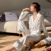[ Racun Lingerie ] Setelan Piyama Import  Baju Tidur Sleepwear Deep Kerah With Saku Lengan Panjang L