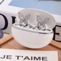 Compatible with FreeClip Earphones Full Diamond Flash Hollow Butterfly Earphone Diamond Buckle Earph