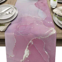 Marble Pink Linen Table Runner Luxury Home Decor Abstract Modern Art Dining Table Runner for Kitchen Wedding Party Decoration