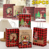 24PCS Christmas Gift Bags Kraft Paper Bag for Christmas Snack Clothing Present Box Packaging Bag Xmas Gift Bag 2023