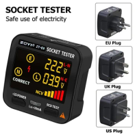 Digital Smart Socket Tester Voltage Detector with LED Screen Display US/UK/EU Plug Ground Zero Line Phase Check Rcd NCV Test