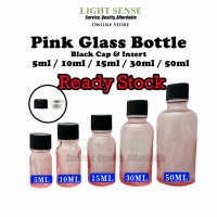 Pink Glass Bottle With Black Cap & Insert 5ml / 10ml / 15ml / 30ml / 50ml