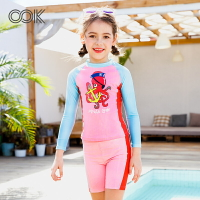 OOK兒童游泳衣女孩 可愛粉色長袖分體女童寶寶韓國溫泉度假泳衣