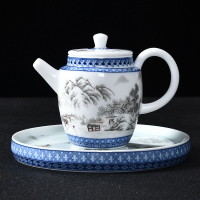 江山如畫羊脂玉瓷茶壺德化高白瓷泡茶單壺陶瓷功夫茶具家用沖茶器