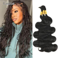 Linhua Body Wave Human Braiding Hair For Crochet Micro Knotless Bohemian / Boho Braids Double Drawn No Weft Bulk Hair 1B Color