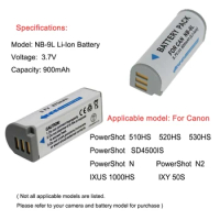 NB-9L NB9L Battery for Canon PowerShot N, N2, SD4500 IS, ELPH 510HS, 520HS, 530HS, IXY 50S Camera Batteries NB 9L 900mAh
