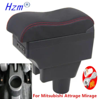 For Mitsubishi Mirage Space Star 2014 - 2018 Storage Box Armrest Arm Rest Dual Layer Black Leather 2016