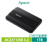 Apacer 宇瞻 AC237 1TB USB3.2 Gen1 行動硬碟-時尚黑