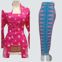Setelan Kebaya Model Kutu Baru Modern Jumputan Bahan Kain Katun Batik Warna Fanta Wanita - Dress Baj