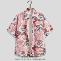 Hawaiian beach pattern shirt for women, short-sleeved, Hawaiian Thai design, fashionable and loose-f
