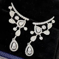 Custom Solid 10K White Gold Stud Drop Earrings Women Flower Water Drop Wedding Anniversary Party Moissanite Diamond Earrings