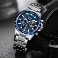 Cristiano Aillen Jam Tangan Pria Analog 8891 Rantai Stainless Steel Chronograph Kaca Sapphire Water 