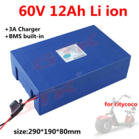 GTK Portable 60v 10ah 12ah Lithium ion battery with bms for 2 wheel citycoco ebike scooter+3A Charger