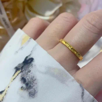 Pure 24K Yellow Gold Ring Women 999 Gold Wedding Band Ring