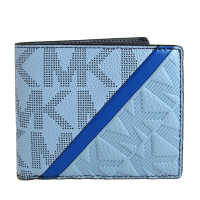 MICHAEL KORS Cooper 壓印Logo皮革斜紋條飾雙鈔票層對開式短夾(牛仔藍)
