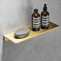拉絲黃銅浴室置物架衛生間角架壁掛收納架鏡前一字隔板長方置物架