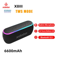 XDobo X8III 60W Outdoor Portable Bluetooth Speaker Wireless Pillar RGB Bass Speaker 360 Stereo TWS Speaker Caixa De Som