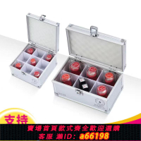 【台灣公司 可開發票】公章盒子收納盒鋁合金手提帶鎖多功能財務印鑒章印章箱印章盒印泥