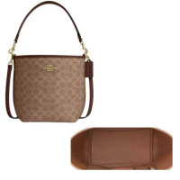 【COACH】金標 新款有小logo 磁吸鈕扣款滿版 水桶包/斜背包 咖啡色(coach CT800 女包 女包包 女用包)