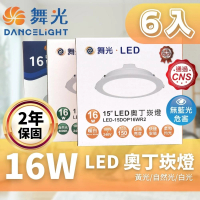 【DanceLight 舞光】LED 15CM 16W 奧丁 崁燈 時尚白 6入組(驅動內藏 快速安裝)