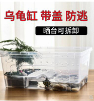塑料小烏龜缸帶曬颱造景小型龜專用缸烏龜生態缸巴西龜飼養箱帶蓋
