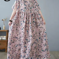 Oladivi Muslimah Abaya Jubah Large Size Woman Robe &amp; Jubah Summer Fashion Print Casual Loose Oversized Bohemian Long Dress 9126