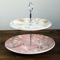 創意雙層甜品臺雙層點心盤輕奢陶瓷輕奢家用蛋糕生日水果盤串盤
