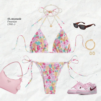 Lemonade bikini บิกินี่ผ้าย่นลายดอก