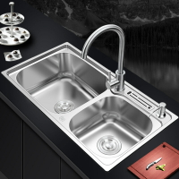 不鏽鋼水槽 廚房304不鏽鋼水槽雙槽一體成型加厚手工單水池洗碗洗菜盆洗手盆『XY24027』