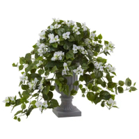 Nearly Natural 27in. Bougainvillea Flowering Artificial Plant with Decorative Urn, White