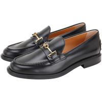 TOD’S Gommino T字金屬鍊飾漆皮低跟樂福鞋(女鞋/黑色)