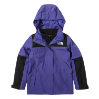 【The North Face 官方旗艦】北面兒童藍紫色防水透氣保暖連帽三合一外套｜81RSKMI(內搭抓絨款)