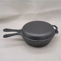 Cast Iron Skillet with Lid, Multi Cooker, Deep Pot, Frying Pan, Pre-Seasoned Oven, Safe Cookware, 2-in-1