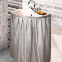 Fabric Sink Skirt Diamond Bathroom Stitch Self Stick Adhesive Waterproof Fabric Under Sink Curtain S