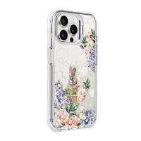 【apbs】iPhone 16/15/14/13/12系列 防震雙料隱形立架水晶彩鑽手機殼(邦妮兔花園)