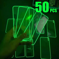50pcs Luminous Tempered Glass Glowing Screen Protector Film For Samsung Galaxy Note 21 20 A02 A12 A22 A32 A42 A52 A72 A82 A92