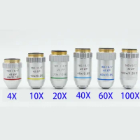 195 45EP Semi Plan Achromatic Objective Lens 4X 10X 20X 40X 60X 100X 160/0.17 for Biological Microscope