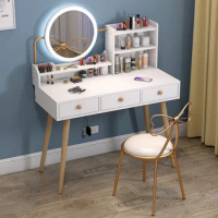 New Nordic Dressing Table Bedroom Cabinet Integrated Modern Simple Makeup Tables Vanity Mirror with Lights Table Set Furniture