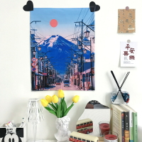 日式ins掛布 富士山背景布網紅臥室布置墻飾租房宿舍書桌裝飾掛毯