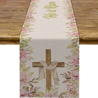 He Is Risen Table Runner Easter Christian Cross Resurrection Lily Spring Holiday Party Kitchen Dinning Home Decoration