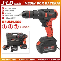MJ JLD Mesin bor 2Baterai 88VF Brushless Cordless Drill J13 bor Impact 3 Mode 13MM Chuck besi/Best m