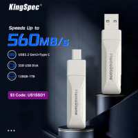 KingSpec 256gb 512gb Portable SSD USB 3.2 Gen2 Type C Pen Drive 2 in 1 560MB/s USB Flash Drive 500GB for Phones Laptop PC